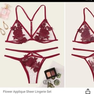 Flower Applique Sheer Lingerie Set